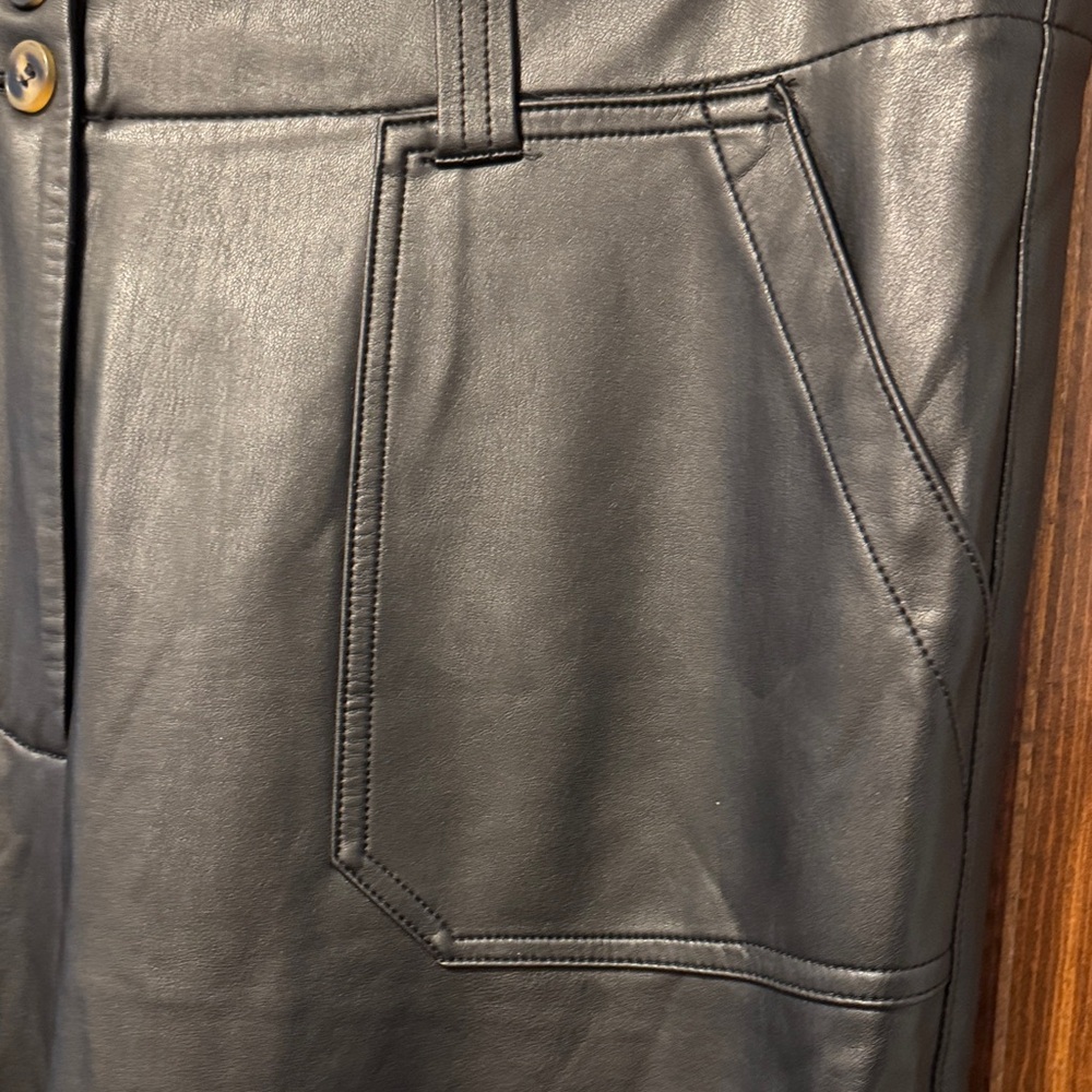 Anthropologie Maeve Naomi Black Wide Leg Faux Leather Pants Size 16 Tall - Picture 8 of 8